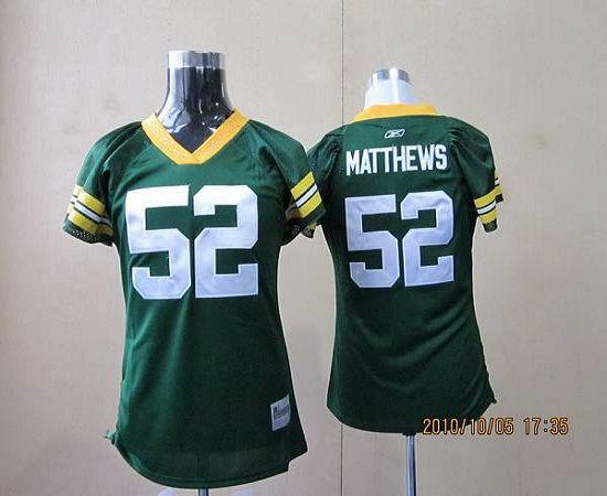 Packers #52 Clay Matthews Green Women's Field Flirt Stitched NFL Jersey